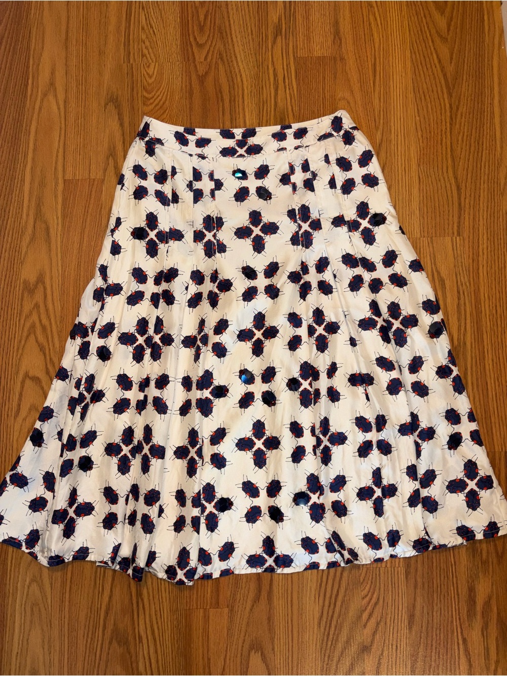 Tory Burch Silk Pleated Skirt With Beetle Bugs and Sequin Size 2